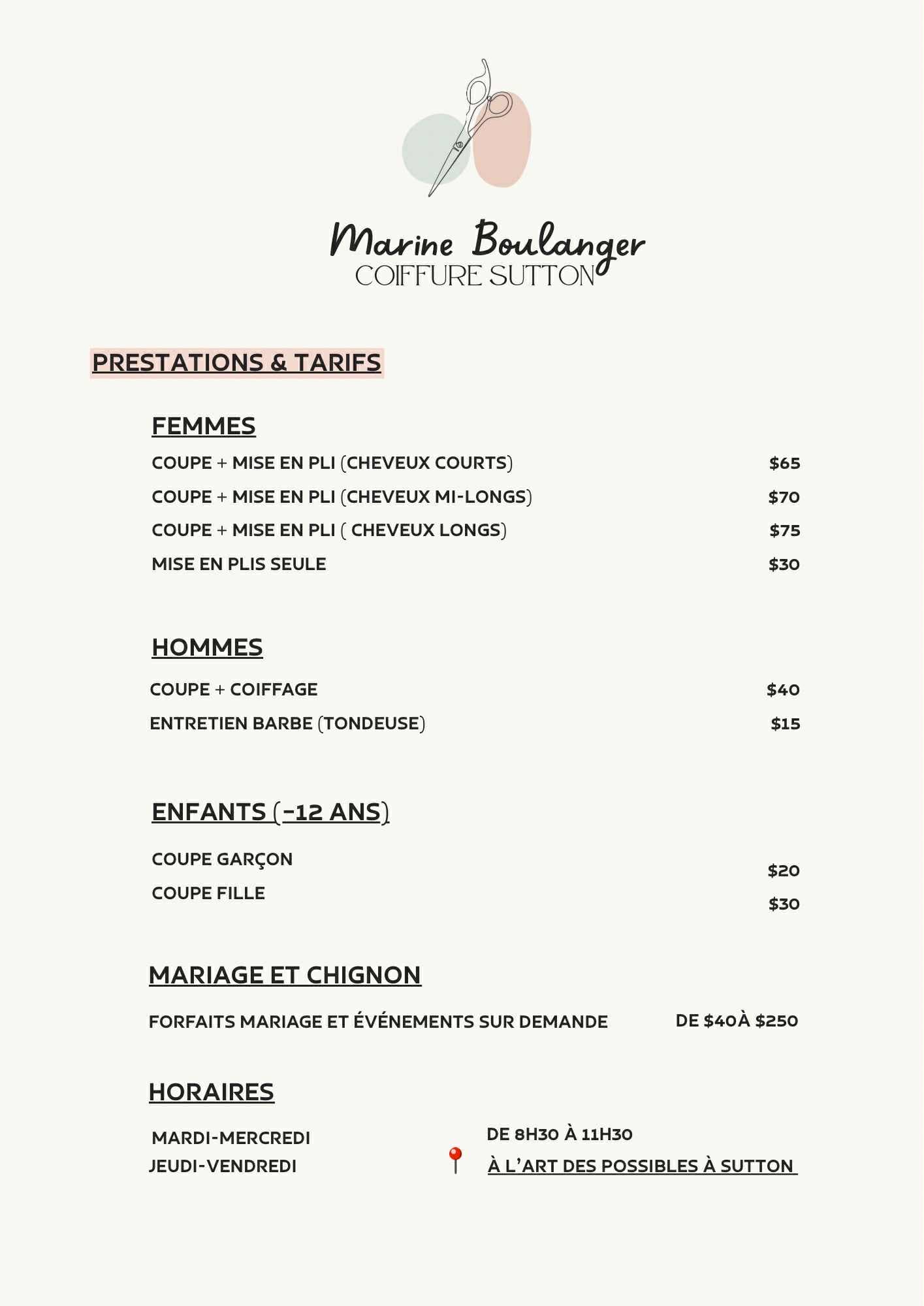 Liste de Prix et Horaires